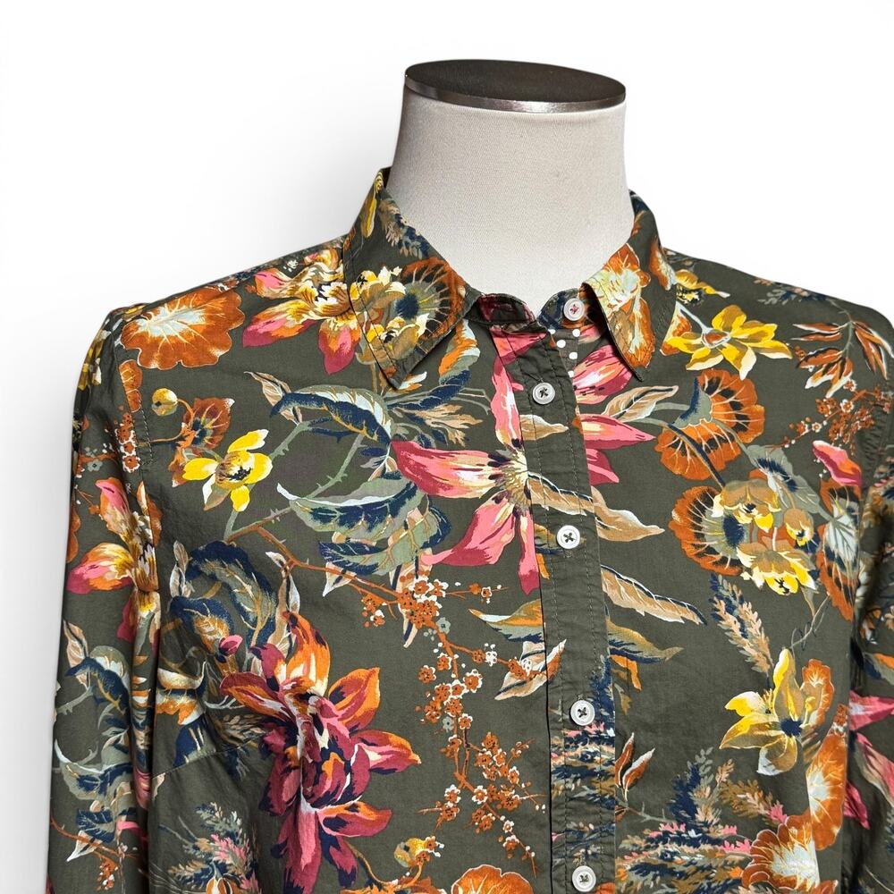 Talbots Cotton Long Sleeve Green Yellow Floral Blouse Top Large - Picture 2 of 6